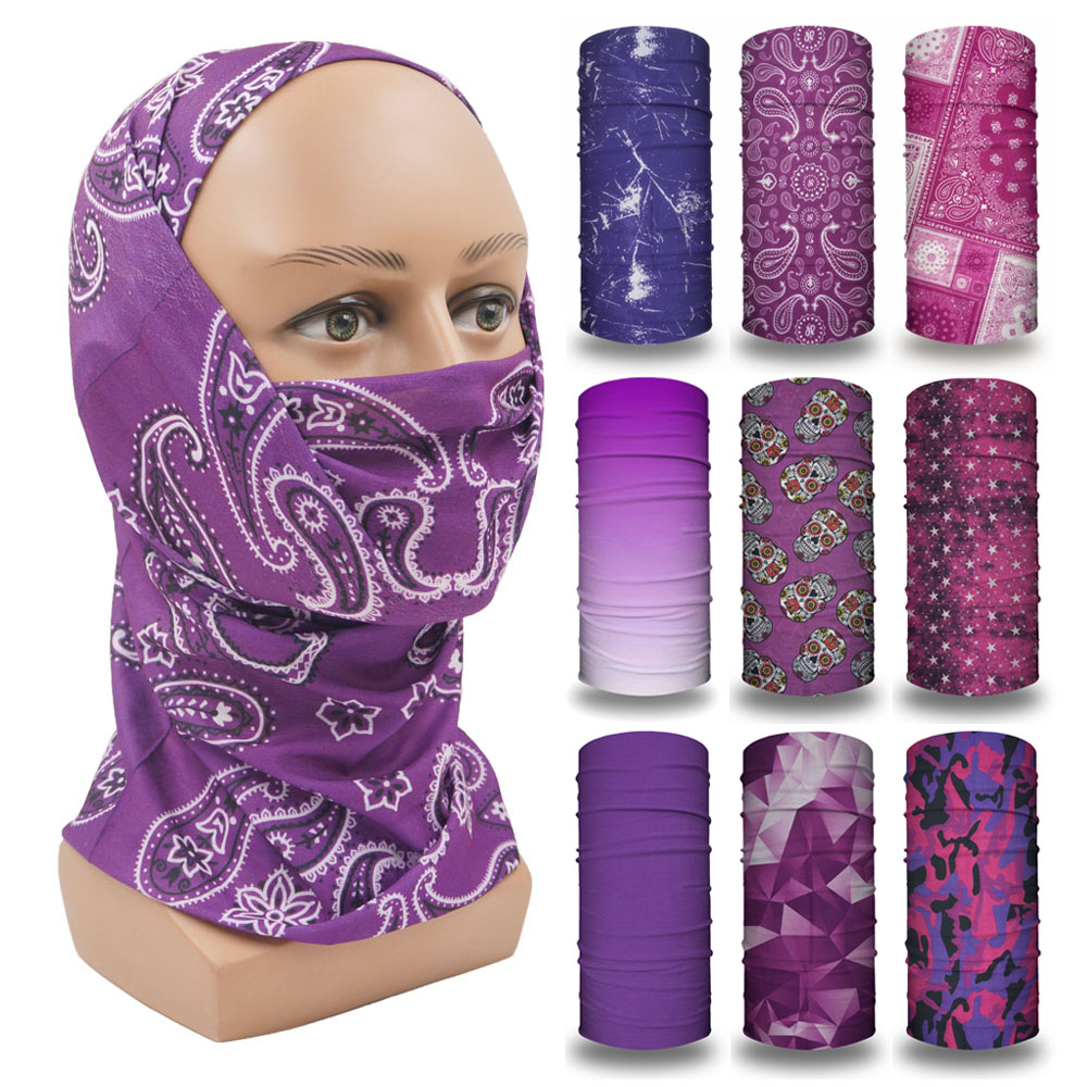 Running Gear Headband - Balaclava ungu untuk wanita, ikat kepala